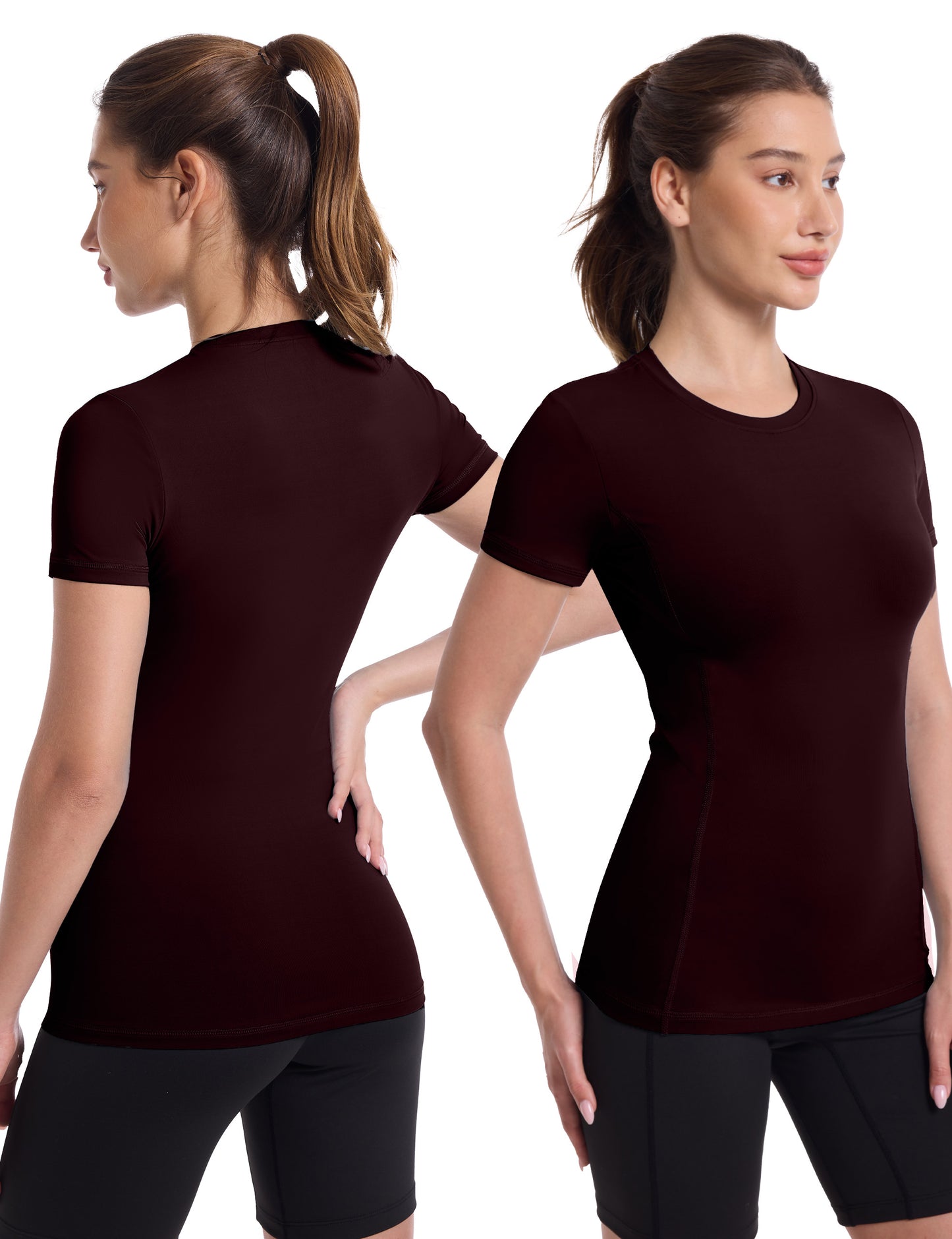Roadbox Women's Compression Shirt, Slim Fit Short Sleeve Athletic Top, Workout Undershirt for Gym and Yoga