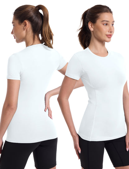 Roadbox Women's Compression Shirt, Slim Fit Short Sleeve Athletic Top, Workout Undershirt for Gym and Yoga