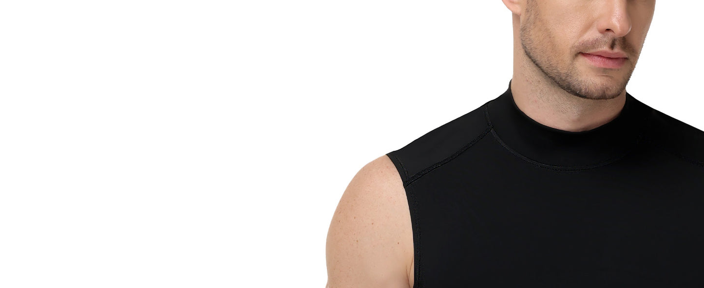 Roadbox Men's Compression Tank Top, Mock Turtleneck Sleeveless Shirt, Fitted Athletic Base Layer for Gym Workout