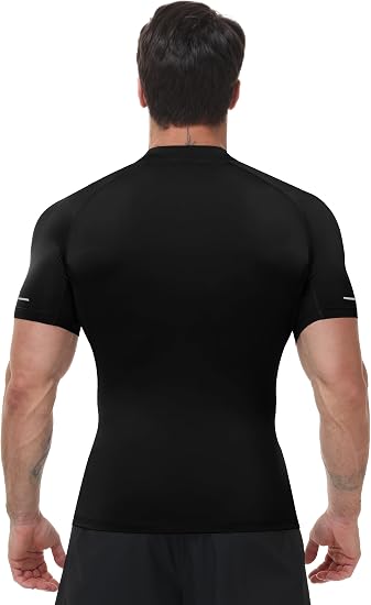 Roadbox Men's Mock Turtleneck Compression Shirt Short Sleeve Base Layer