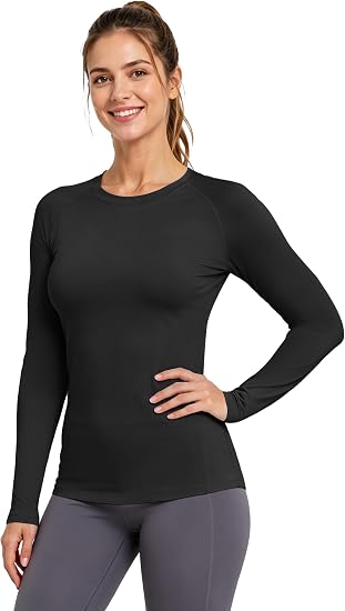Roadbox Women's Compression Shirt Long Sleeve, Quick Dry Athletic Base Layer Tops, UPF 50+ Running Workout Underscrub Shirts