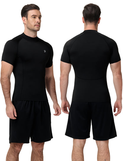 Roadbox Men's Compression Shirt, Mock Turtleneck Short Sleeve Athletic Undershirt, Quick Dry Base Layer Top for Gym Workout