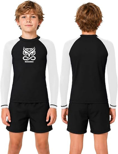 Roadbox Boys BJJ Rash Guard Long Sleeve, Jiu Jitsu No Gi Compression Shirt