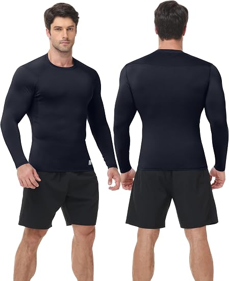 Roadbox Men's Compression Shirts Long Sleeve, UPF 50+ Base Layer Undershirts, Cool Dry Workout Gym Tops for Running Football