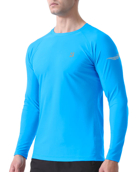 Roadbox Mens UPF 50+ Rash Guard, Long Sleeve Sun Protection Swim Shirt, Quick Dry Fishing Shirts for Beach Surfing Hiking
