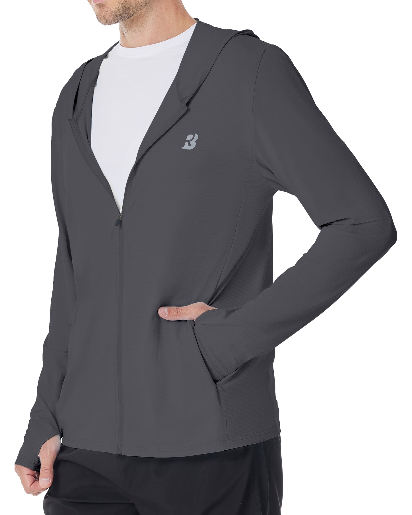 Roadbox Men's UPF 50+ Sun Protection Hoodie Jacket Lightweight Zip Fishing Hiking UV Shirts with Pockets and Thumbholes
