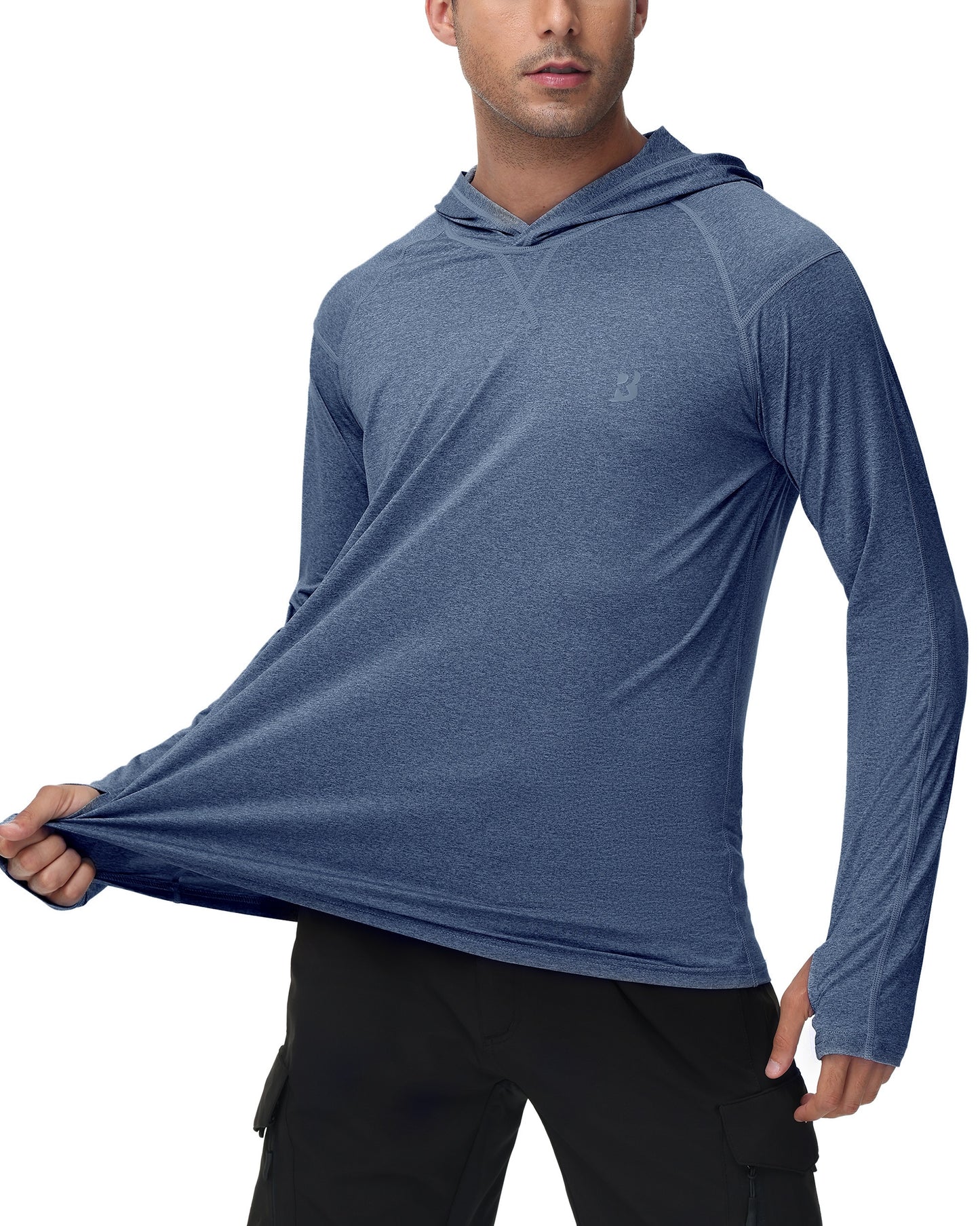 Roadbox Mens Long Sleeve Sun Shirts, 2 Pack UPF 50+ UV Protection Hoodie Shirt for Fishing Hiking Running Workout Swim