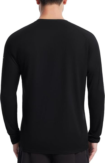 Roadbox Men's UPF 50+ Swim Rash Guard, Long Sleeve UV Sun Protection SPF Water Shirts Quick Dry for Outdoor Fishing Hiking