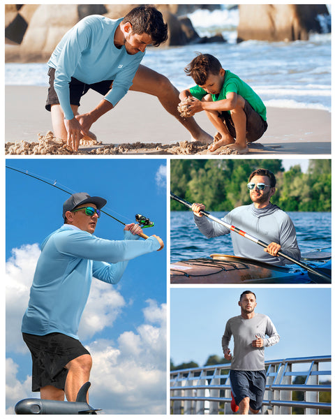 Roadbox Mens Waterproof UPF 50+ Fishing Hoodie Shirt with Mesh Face Mask - Long Sleeve UV Sun Protection Thumbholes Diving Rash Guard for Outdoor Hiking Fishing