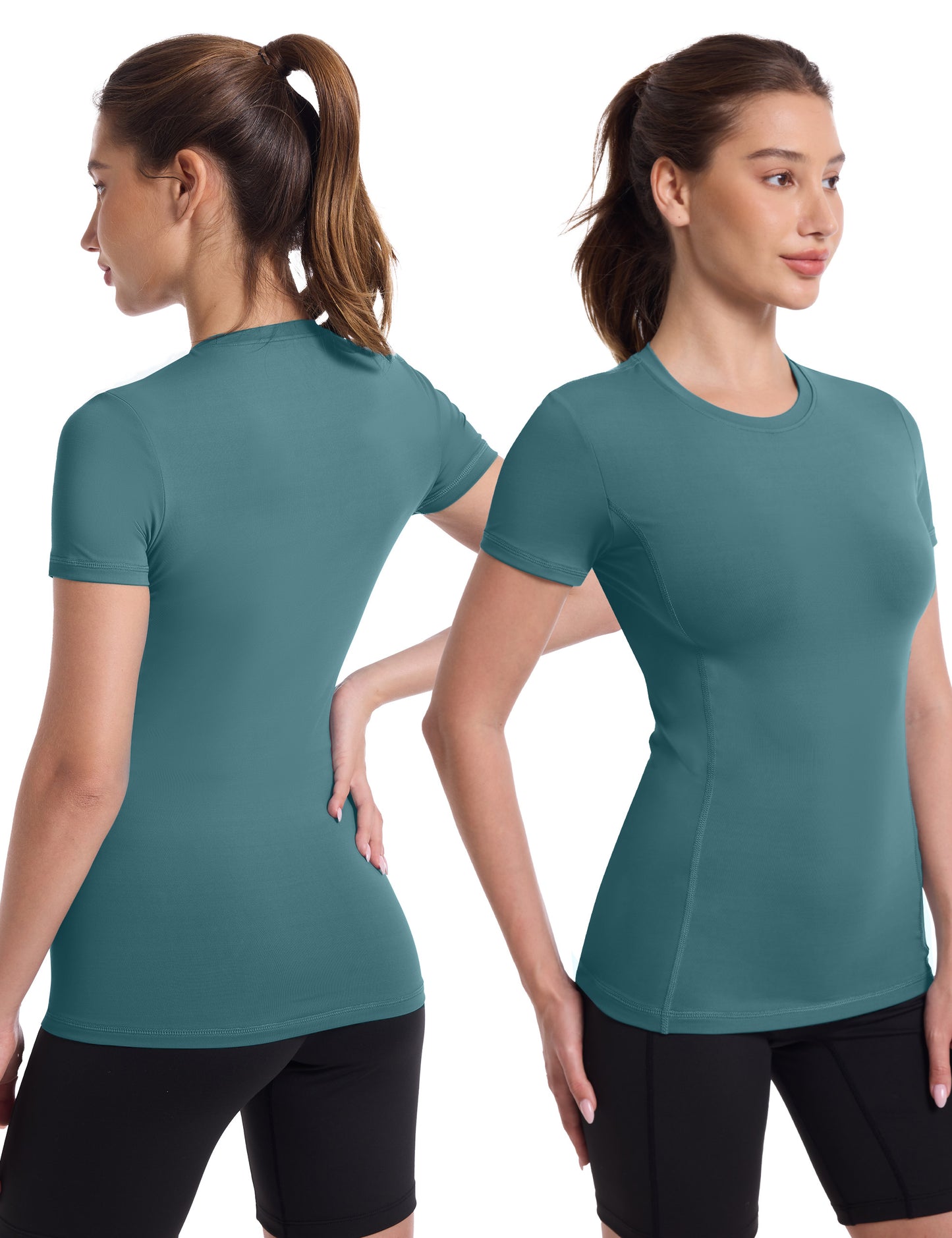 Roadbox Women's Compression Shirt, Slim Fit Short Sleeve Athletic Top, Workout Undershirt for Gym and Yoga