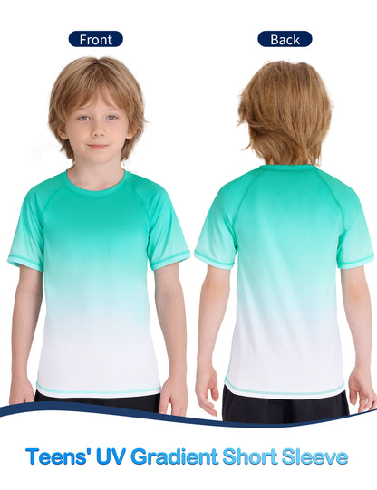 Roadbox Boys Rash Guard Short Sleeve, Swim Shirt UPF 50+ Sun Protection, Quick Dry Kids Rashguard Water Shirt for Surf Beach