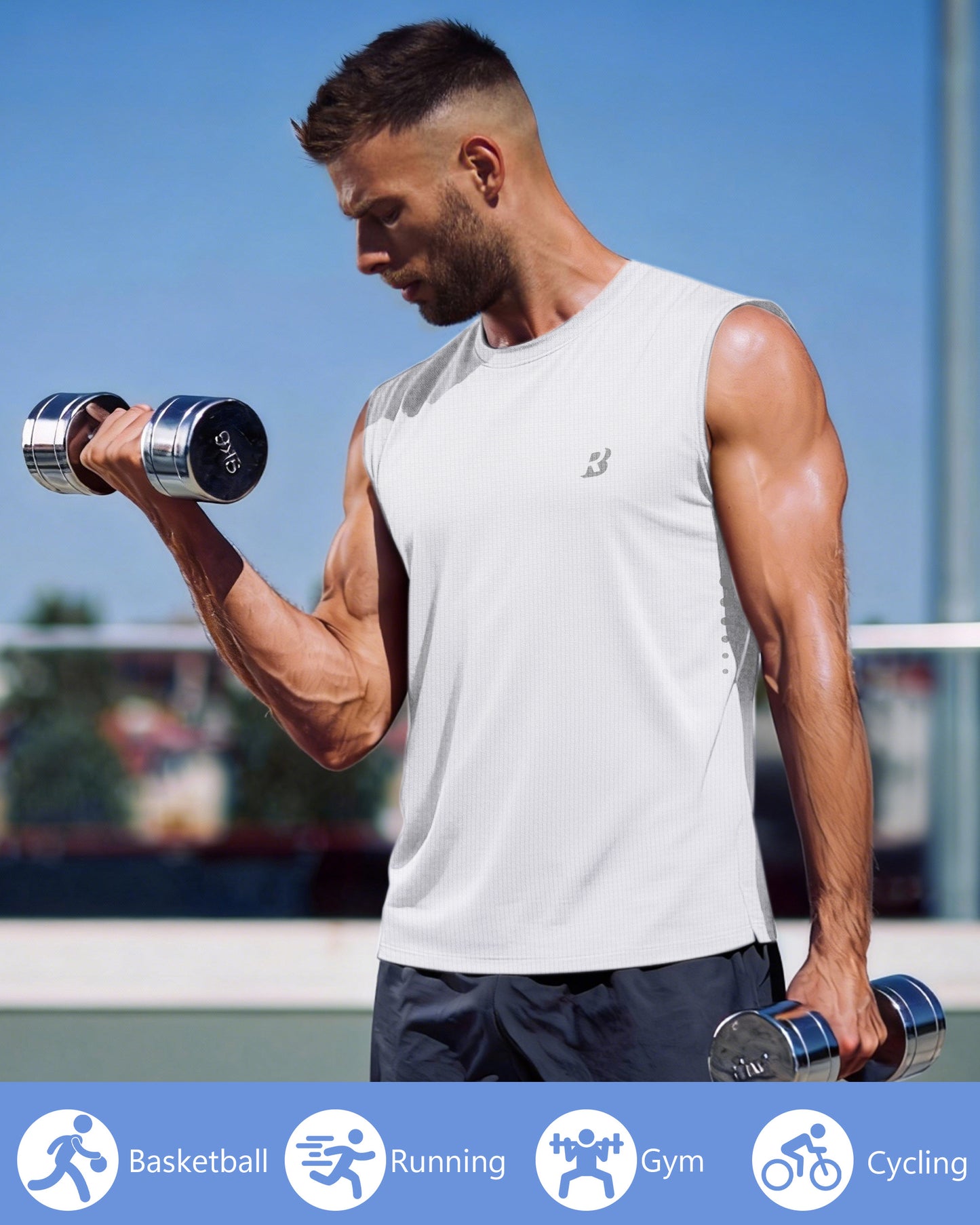 Roadbox Men’s Athletic Sleeveless Shirts, Quick Dry Workout Tank Top, Lightweight Muscle Shirts for Sports Gym Running Summer