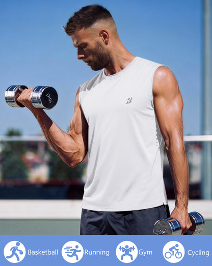 Roadbox Men’s Athletic Sleeveless Shirts, Quick Dry Workout Tank Top, Lightweight Muscle Shirts for Sports Gym Running Summer