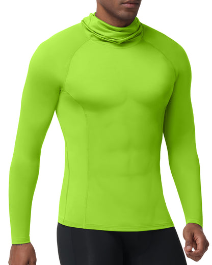 Roadbox Men's Compression Shirt Hoodie with Mask, Long Sleeve Workout Athletic Base Layer, Sports Gym Running Undershirt Top