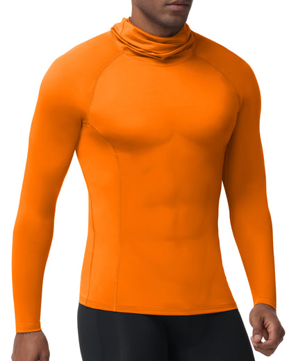 Roadbox Men's Compression Shirt Hoodie with Mask, Long Sleeve Workout Athletic Base Layer, Sports Gym Running Undershirt Top