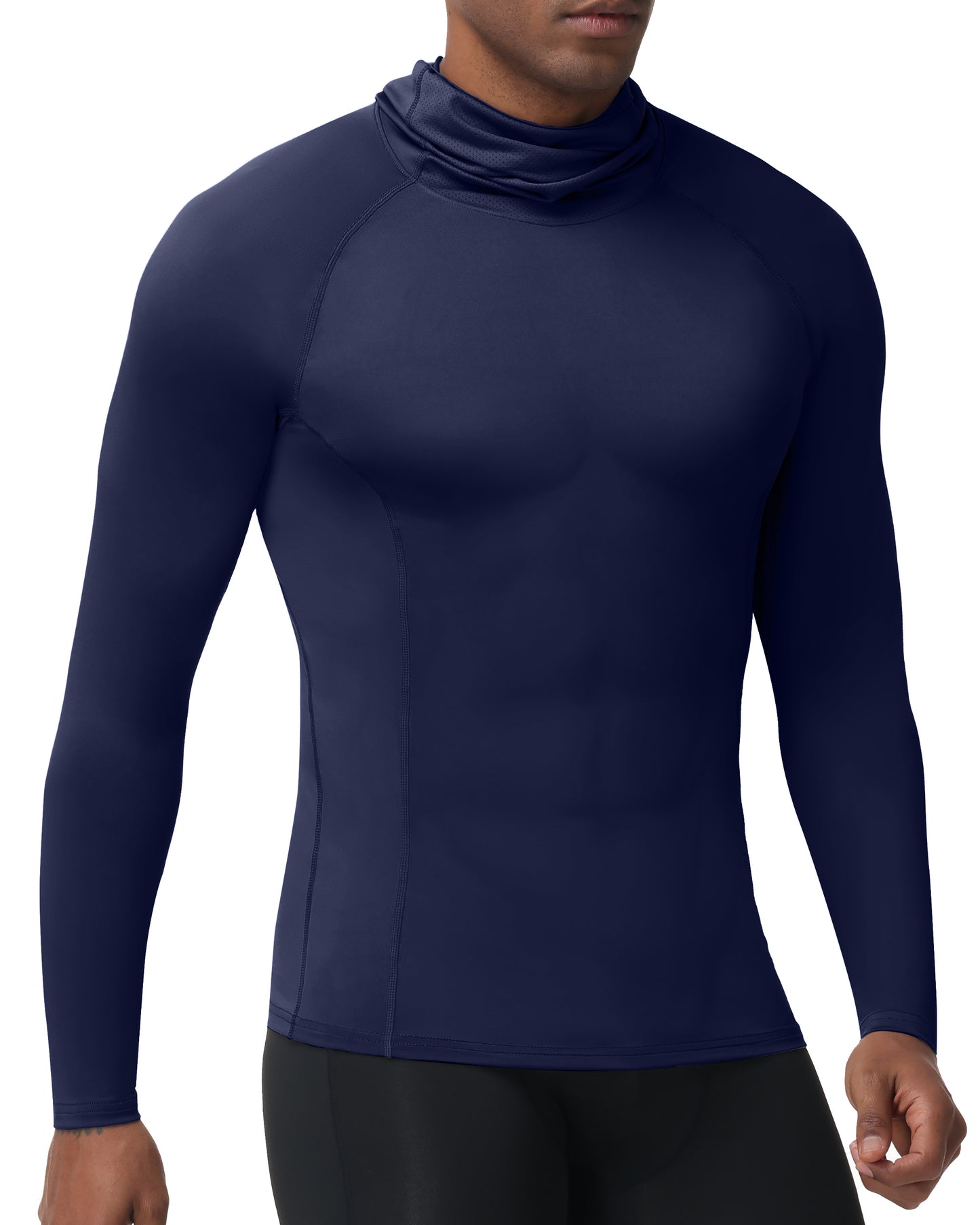 Roadbox Men's Compression Shirt Hoodie with Mask, Long Sleeve Workout Athletic Base Layer, Sports Gym Running Undershirt Top