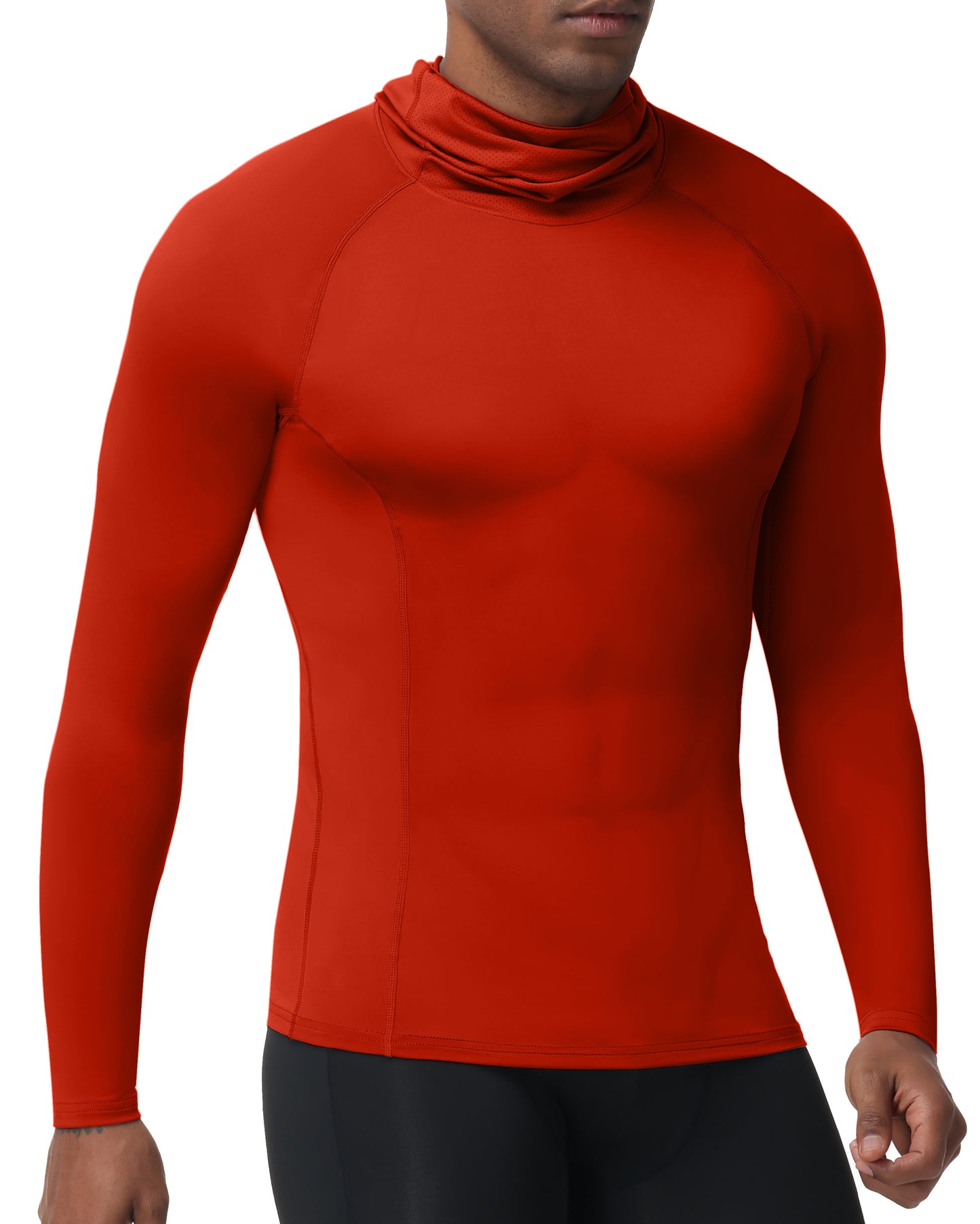 Roadbox Men's Compression Shirt Hoodie with Mask, Long Sleeve Workout Athletic Base Layer, Sports Gym Running Undershirt Top