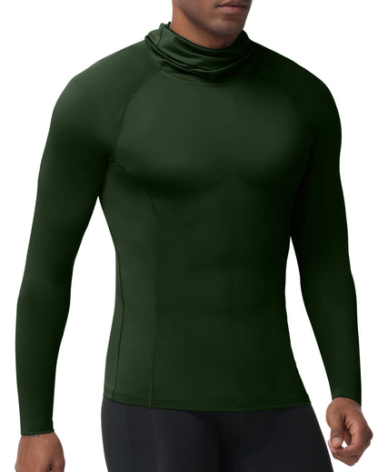 Roadbox Men's Compression Shirt Hoodie with Mask, Long Sleeve Workout Athletic Base Layer, Sports Gym Running Undershirt Top