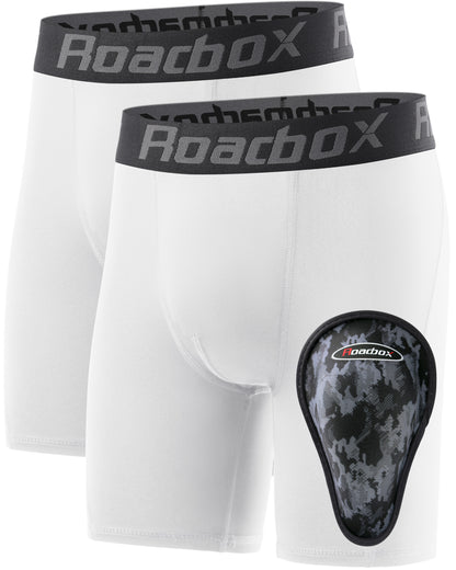 Roadbox Youth Boys Compression Shorts, Kids Spandex Underwear with Protective Cup, Athletic Base Layers for Baseball Football