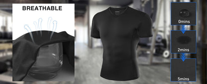Roadbox Mens Compression Shirt Short Sleeve, V-Neck Gym Running Sports T-Shirt, Cool Dry Athletic Base Layer Undershirts