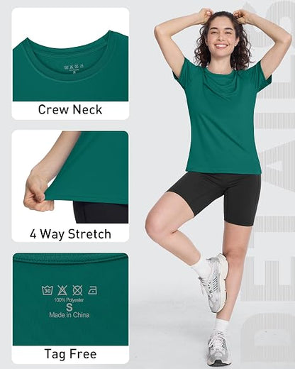 Roadbox Women's Workout Tops Short Sleeve, UPF 50+ Sun Protection Shirts, Quick Dry Athletic Gym Running Hiking Tee Shirt