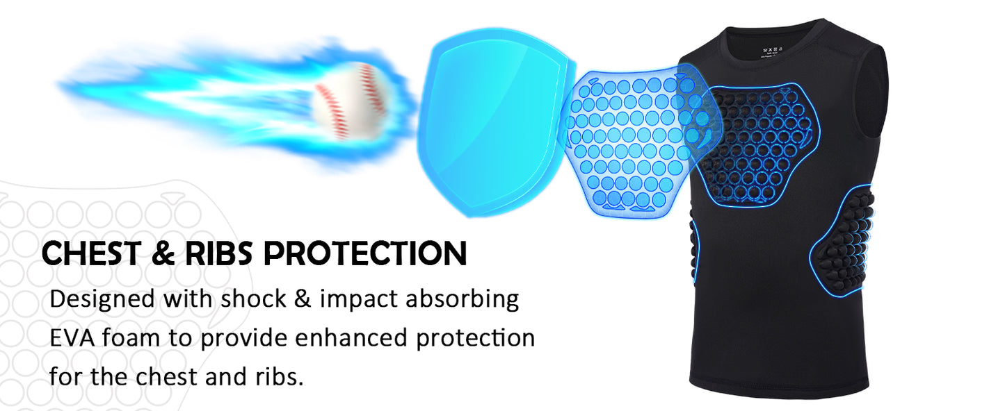 Roadbox Youth Baseball Chest Protector, Kids Softball Padded Compression Shirt, Rib Heart Sternum Guard for Football Lacrosse
