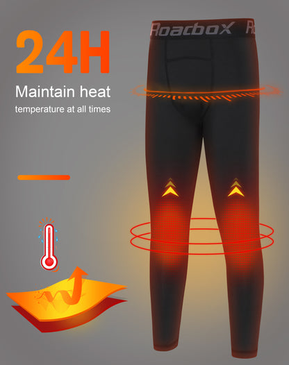 Roadbox Boys Thermal Compression Leggings 2 Pack - Youth Fleece Lined Base Layer Tights for Basketball Football Running