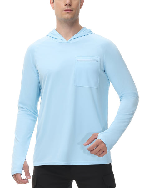 Roadbox Men's Sun Protection Hoodie Fishing Rash Guard Shirts with Secure Zip Pockets Lightweight Long Sleeve UV Shirt for Outdoor Workout, Running, Fishing, Hiking