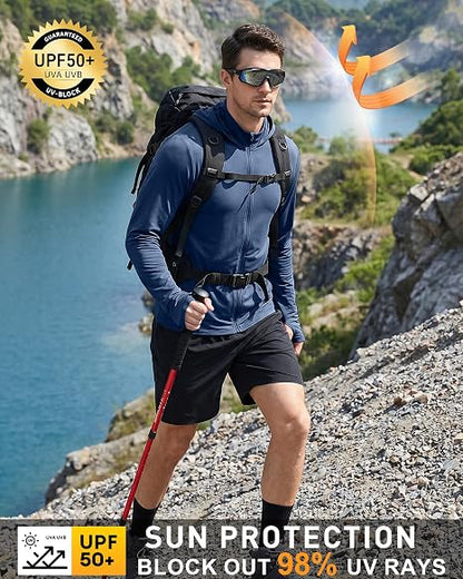 Roadbox Men's UPF 50+ Hoodie Jacket, Full Zip Hooded Hiking Fishing Shirts
