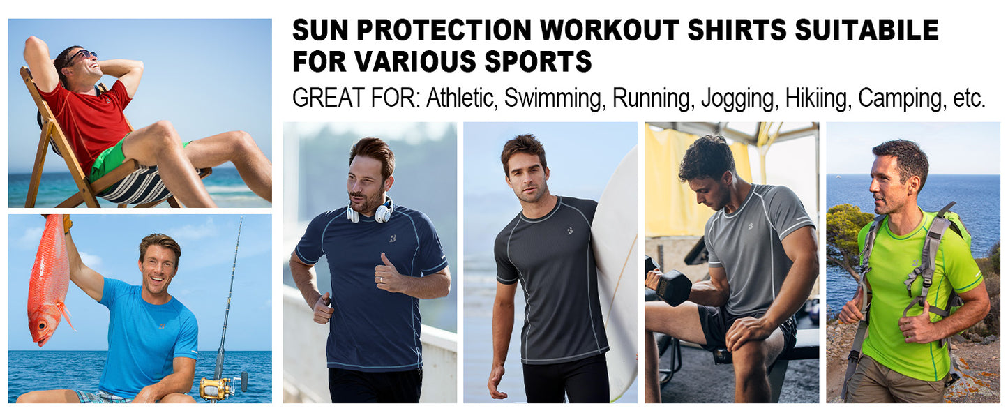 Roadbox Men's Short Sleeve Swim Shirt, UPF 50+ Quick Dry Rash Guard, UV Sun Protection Water T-Shirt for Beach and Surfing