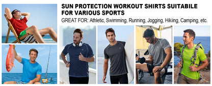 Roadbox Men's Short Sleeve Swim Shirt, UPF 50+ Quick Dry Rash Guard, UV Sun Protection Water T-Shirt for Beach and Surfing