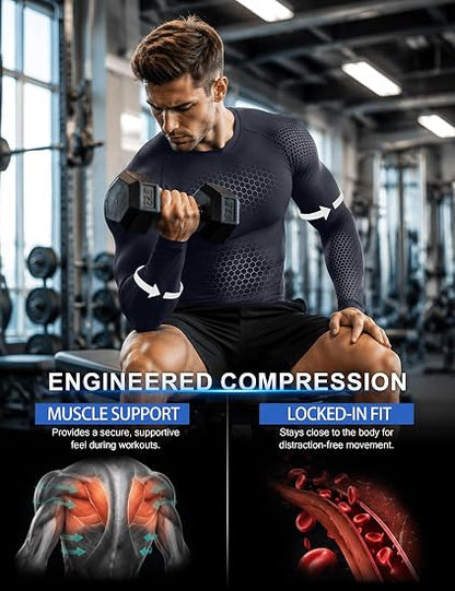 Roadbox Men's Compression Shirts Long Sleeve, UPF 50+ Base Layer Undershirts, Cool Dry Workout Gym Tops for Running Football
