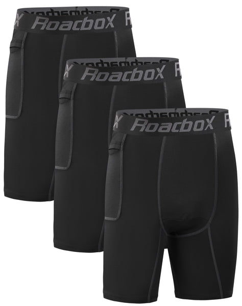 Roadbox Youth Boys Compression Shorts - Performance Athletic Base Layers Workout Running Shorts for Boys, Kids Compression Underwear with Side Pockets