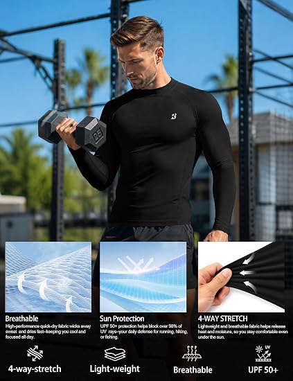 Roadbox Men's Long Sleeve Compression Shirt, Mock Turtleneck Athletic Base Layer Tops, Workout Undershirt for Gym Sports