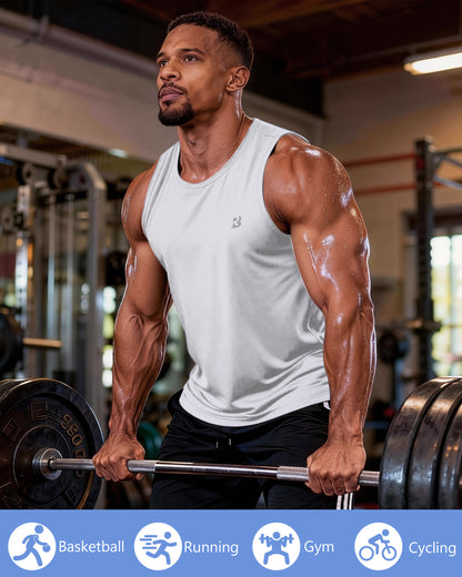 Roadbox Men’s Athletic Sleeveless Shirts, Quick Dry Workout Tank Top, Lightweight Muscle Shirts for Sports Gym Running Summer