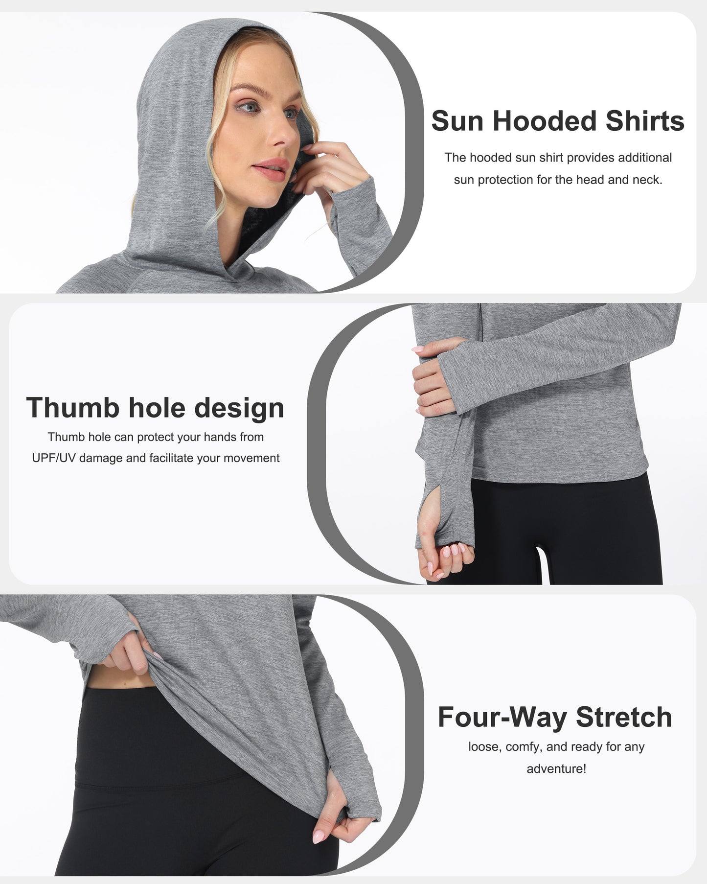 Roadbox Womens UPF 50+ Hoodie, Long Sleeve Sun Protection Hooded Shirts, UV Lightweight Hiking Fishing Rash Guard