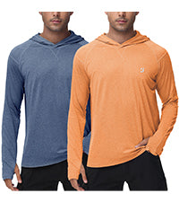 Roadbox Mens Long Sleeve Sun Shirts, 2 Pack UPF 50+ UV Protection Hoodie Shirt for Fishing Hiking Running Workout Swim