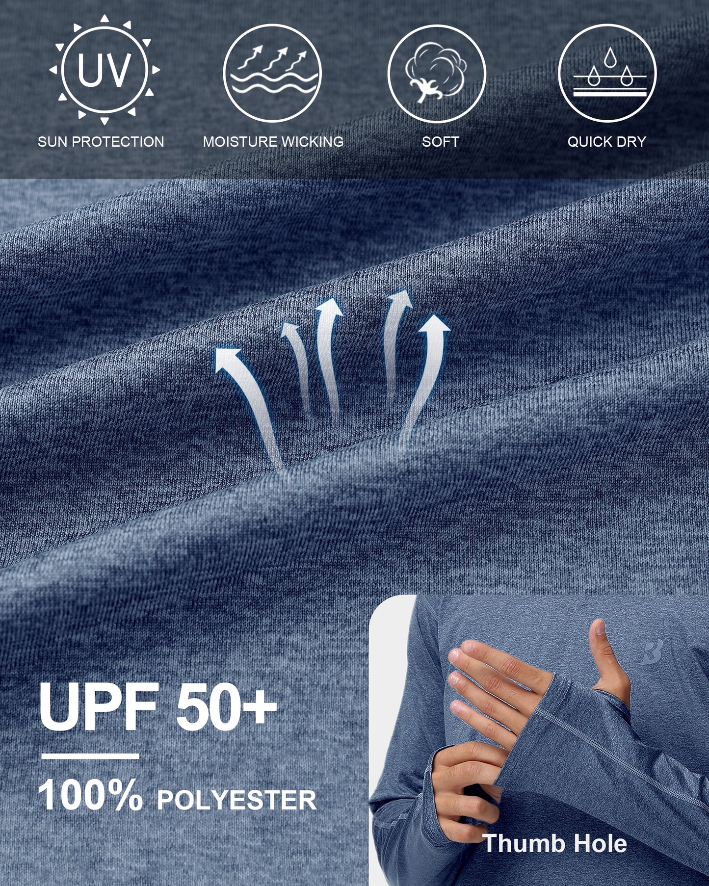 Roadbox Mens Long Sleeve Sun Shirts, 2 Pack UPF 50+ UV Protection Hoodie Shirt for Fishing Hiking Running Workout Swim