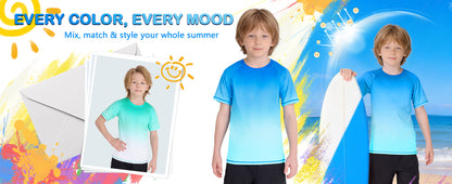 Roadbox Boys Rash Guard Short Sleeve, Swim Shirt UPF 50+ Sun Protection, Quick Dry Kids Rashguard Water Shirt for Surf Beach