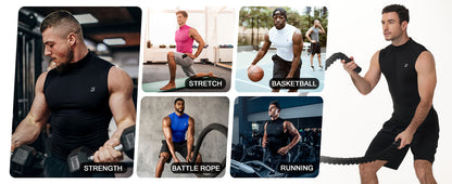 Roadbox Men's Compression Tank Top, Mock Turtleneck Sleeveless Shirt, Fitted Athletic Base Layer for Gym Workout