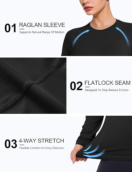Roadbox Women's Compression Shirt Long Sleeve, Quick Dry Athletic Base Layer Tops, UPF 50+ Running Workout Underscrub Shirts
