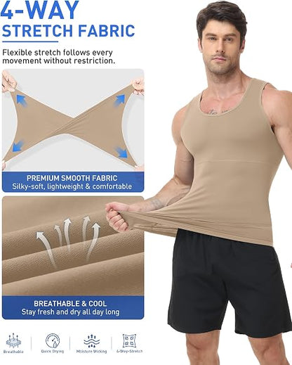 Roadbox Mens Shapewear Compression Tank Top, Slimming Body Shaper