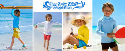 Roadbox Boys UPF 50+ Rash Guard, Swim Shirt Sun Protection Long Sleeve for Kids, Toddler Rashguard Athletic Surf Water Shirts