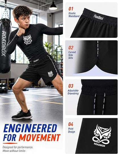 Roadbox Kids BJJ Boxing Shorts, Boys Jiu Jitsu Shorts for No-Gi Grappling