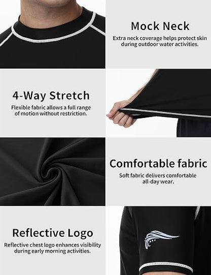 Roadbox Swim Shirts for Men, UPF 50+ Short Sleeve Rash Guard, UV Sun Protection Quick Dry Water T-Shirt for Surfing and Beach