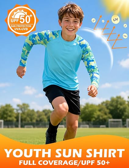 Roadbox Boys' Rash Guard Long Sleeve, UPF 50+ Toddler Kids Youth Swim Shirt
