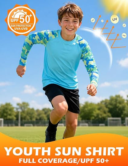 Roadbox Boys' Rash Guard Long Sleeve, UPF 50+ Toddler Kids Youth Swim Shirt