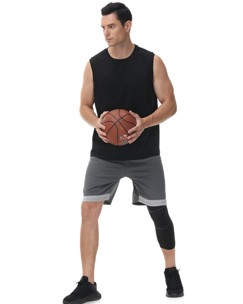 Roadbox 2 Pack Men's 3/4 One Leg Compression Pants - Basketball Athletic Running Tights Leggings Spandex Base Layer Underwear
