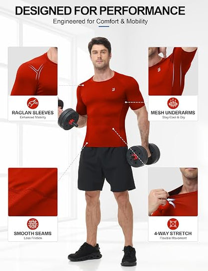 Roadbox Men's Compression Shirts Short Sleeve Football Workout Undershirts