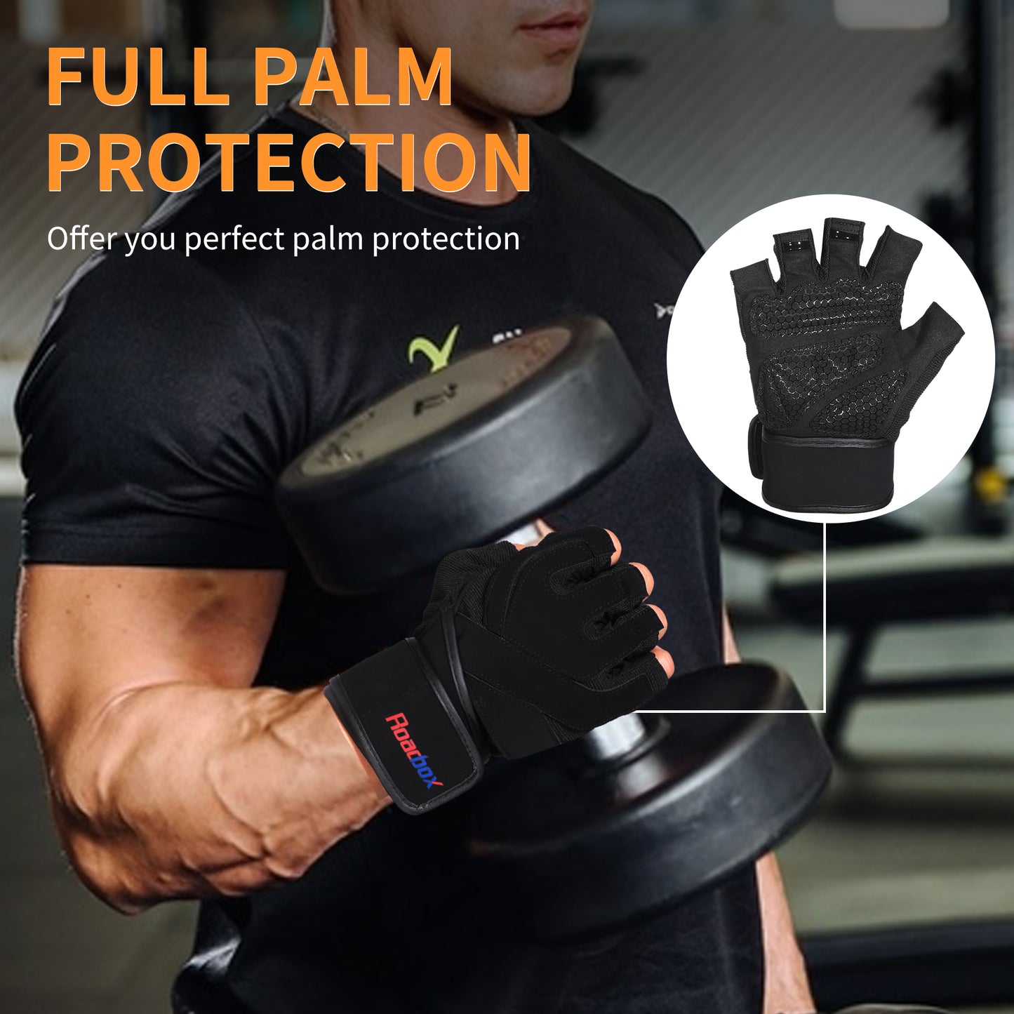 Roadbox Workout Gloves for Men Women - Weight Lifting Gym Execise Padded Anti-Slip Gloves with Extended Wrist Wrap Support